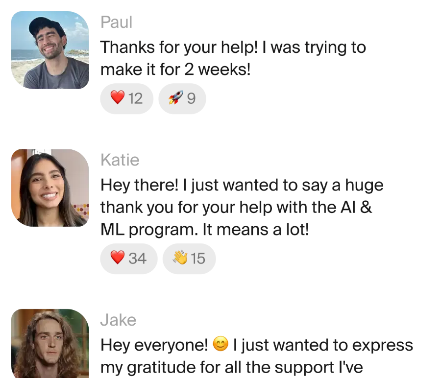 Students thanking their mentor in the TripleTen community