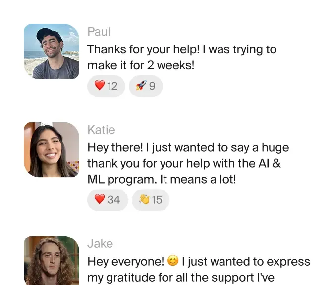 Students thanking their mentor in the TripleTen community