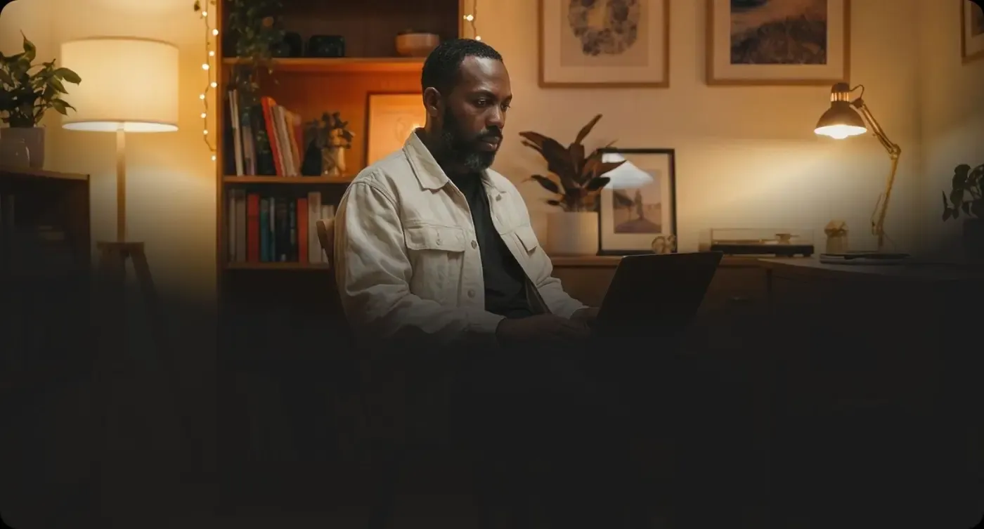An engineer studying at home in the evening