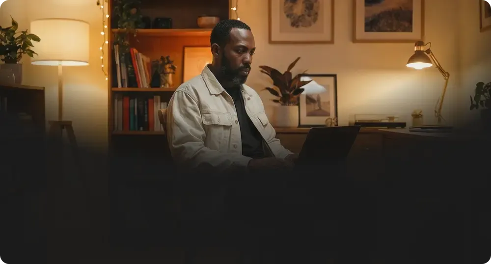 An engineer working at home in the evening